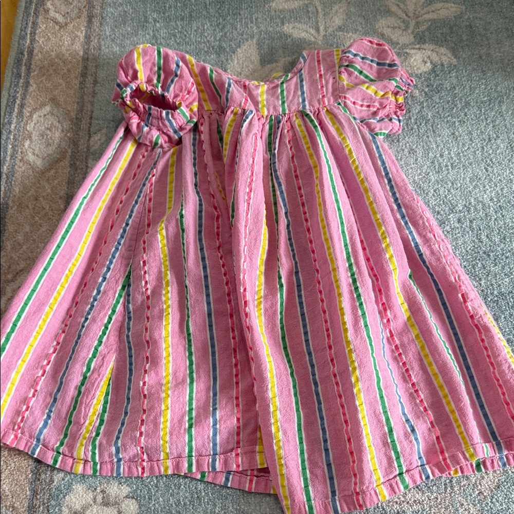 Baby Biden Pink Multicolor Striped Puff Sleeve Dress